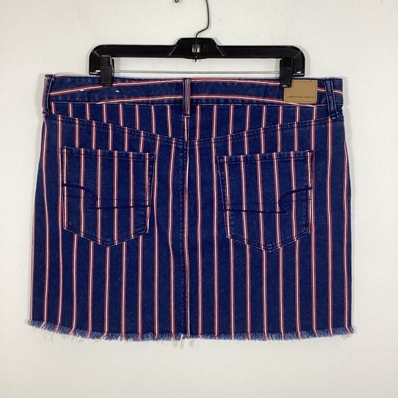 American Eagle Mini Skirt Red White Blue Denim Striped Stretch July 4th Size 16 - Picture 6 of 9
